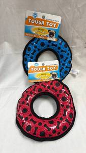 lot 191 image: Tough Toy Ultra Durable Pet Chew Toy 2-Pack Blue & Red Ring