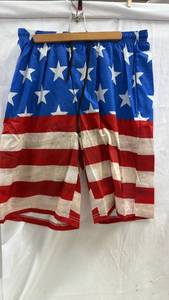 lot 208 image: Brand new American Flag Swim Shorts with Star and Stripe Print - Mens Large