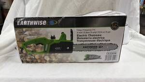 lot 213 image: Brand new Earthwise 9 Amp 14 Inch Electric Chainsaw. Retails for $80.
