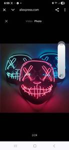 lot 186 image: LED Light-Up Mask 2-Pack - Red & Blue Neon Face
