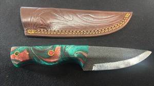 lot 59 image: Custom Fixed Blade Knife with Leather Sheath