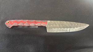 lot 65 image: Damascus Chef Knife with Red Handle