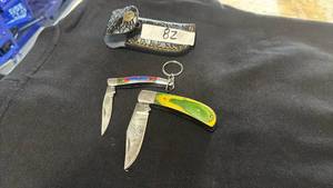 lot 82 image: Folding Pocket Knives Lot of 2 with Keychain