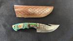 Custom Hunting Knife Damascus Steel Blade Green Handle with Leather Sheath