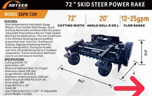 lot 8508 image: Unused Arteer 72 in Skid Steer Power Rake (SSPR-72W)