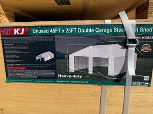 lot 8008 image: Unused KJ Metal 46x25ft Storage Metal Garage (K2545W)