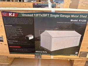 lot 8009 image: Unused KJ Metal 12x20ft Single Garage Shed (K1220)