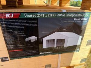 lot 8017 image: Unused KJ Metal 23x22ft Double Garage Shed (K2223)