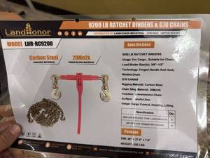 lot 8143 image: Unused Landhonor 9200LB RATCHETBINDERS &G70 CHAINS (LHR-RC9200)