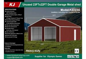 lot 8018 image: Unused KJ Metal 23x22ft Double Garage Shed (K2223G)
