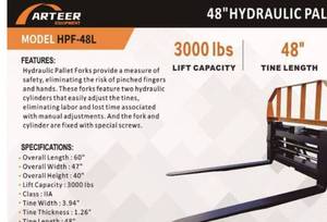 lot 8500 image: Unused Arteer 48 in Hydraulic Pallet Fork (HPF-48L)