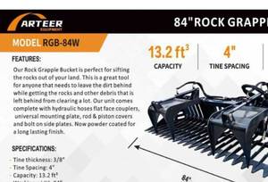 lot 8520 image: Unused Arteer 84 in Rock Skid Steer Grapple Bucket (RGB-84W)