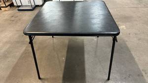 lot 2018 image: Folding Table with Black Top and Metal Legs 4��x4��.
