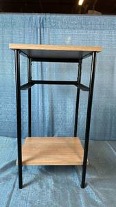 lot 2028 image: 2-Shelf Wood and Metal Shelving Unit