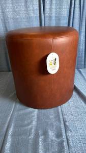 lot 3000 image: Bodrum Round Upholstered Ottoman Caramel Faux Leather - Threshold Padded, No Assembly Required