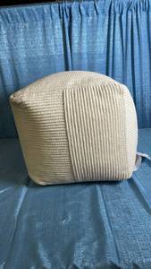 lot 3002 image: Ribbed Pouf Ottoman Cream - Room Essentials