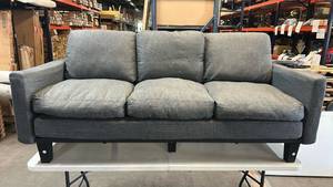 lot 8034 image: 3-Seat Gray Sofa with Black Legs