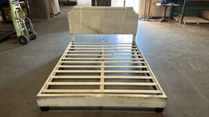 lot 8035 image: Upholstered Queen Platform Bed Frame with Wood Slats