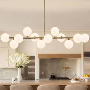 lot 121526 image: Retails for $200 Linear Chandeliers for Dining Room 12 Light Gold Sputnik Linear Chandelier, 50.6 Dining Room Light Fixture Brass Kitchen Island Lighting with White Glass Globe Chandelier for Living Room