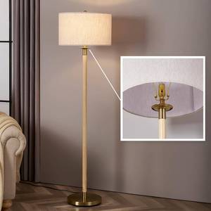lot 131191 image: Retails for $120 Floor Lamp, Modern Lamp with Dimmer Switch and Bulb, Mid Century Lamp with Linen Shade, Great Living Room D cor, Tall Lamp, Standing Lamp for Bedroom and Office, Natural Wood