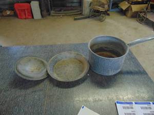 lot 3005 image: Enamelware Pan Lid and Plate