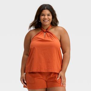 lot 12000 image: Womens Knotted Halter Top - Universal Thread Rust 1X - Retail $20