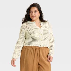 lot 12011 image: Womens Crochet Button-Front Cardigan - A New Day Cream 4X - Retail $35