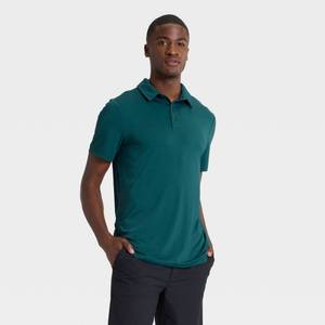 lot 12019 image: Mens Jersey Polo Shirt - All In Motion Dark Teal Green S - Retail $20