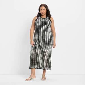 lot 12025 image: Womens Open Back Maxi Sweater Dress - Future Collective BlackWhite 2X - Retail $40