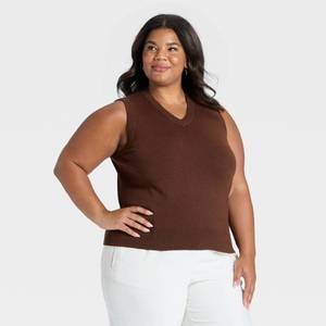 lot 12030 image: Womens V-Neck Sweater Vest - A New Day Brown 3X - Retail $25