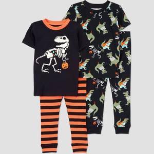 lot 12042 image: Carters Just One You� Toddler Boys 4pc Cotton Short Sleeve Dinosaur Halloween Pajama Set - BlackOrange 18M - Retail $16
