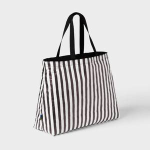 lot 12052 image: Water Resistant Reversible Tote Bag - Open Story BlackWhite Stripe Softside Non-Woven - Retail $10