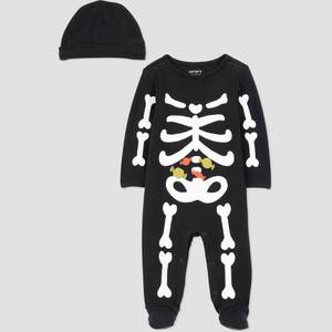 lot 12054 image: Carters Just One You� Baby 2pc Halloween Skeleton Sleep N Play with Hat - Black 3M - Retail $10