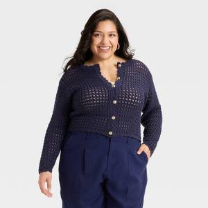 lot 12097 image: Womens Crochet Button-Front Cardigan - A New Day Navy 4X - Retail $35