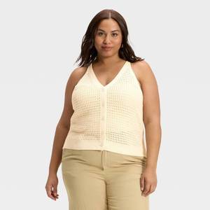 lot 12099 image: Womens Crochet Vest - A New Day Cream 1X - Retail $22