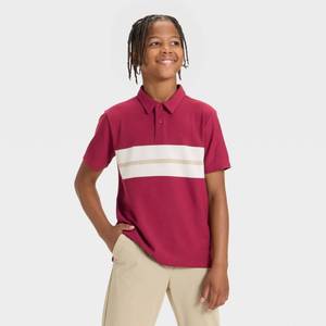 lot 12314 image: Boys Printed Striped Polo Shirt - All In Motion Red S - Retail $15