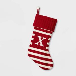 lot 12334 image: Knit Striped Monogram Christmas Stocking X - Wondershop Polyester & Acrylic, 20 Festive Holiday Decor - Retail $20