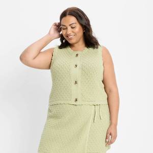 lot 12350 image: Womens Button-Front Sweater Vest - Future Collective Sage Green 2X - Retail $36