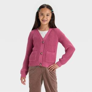 lot 12391 image: Girls V-Neck Button-Front Sweater - Cat & Jack Rose Pink XS - Retail $20