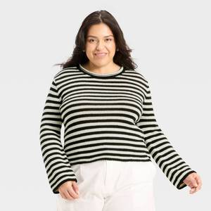 lot 12396 image: Womens Shrunken Crewneck Pullover Sweater - A New Day BlackWhite Striped 4X - Retail $25