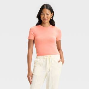 lot 12401 image: Womens Slim Fit Short Sleeve Seamless Baby T-Shirt - A New Day Pink L - Retail $15
