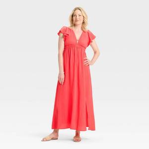 lot 12409 image: Womens Flutter Short Sleeve Maxi A-Line Dress - A New Day Coral S - Retail $35