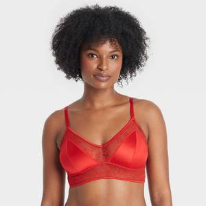 lot 12420 image: Womens Satin and Lace Longline Bralette - Auden Red XS - Retail $15
