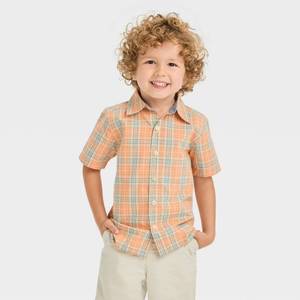 lot 12433 image: OshKosh Bgosh Toddler Boys Plaid Woven Top - Orange 12M - Retail $13