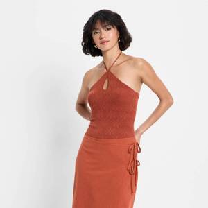 lot 12444 image: Womens Halter Sweater Bodysuit - Future Collective Rust S - Retail $30