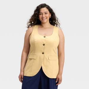 lot 12452 image: Womens Linen Blend Vest - A New Day Tan XXL - Retail $28