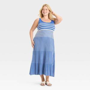 Women's Maxi Sweater Dress - A New Day Blue/Cream Striped XXL - Retail: $45