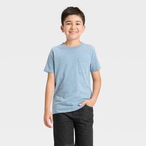 lot 18074 image: Boys Short Sleeve Pocket T-Shirt - Cat & Jack Light Blue L 100% Cotton, Midweight Jersey, Regular Fit, Pullover Style - Retail $6