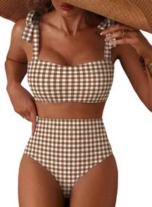 lot 18105 image: Herseas Womens Bikini Sets 2 Piece Shoulder Strap Knot Gingham Swimsuit L - Retail $36