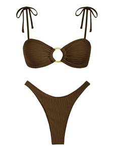 lot 18107 image: ZAFUL Womens Bandeau Bikini Tie Shoulder O Ring Cheeky Swimsuit Size Medium  - Retail $15